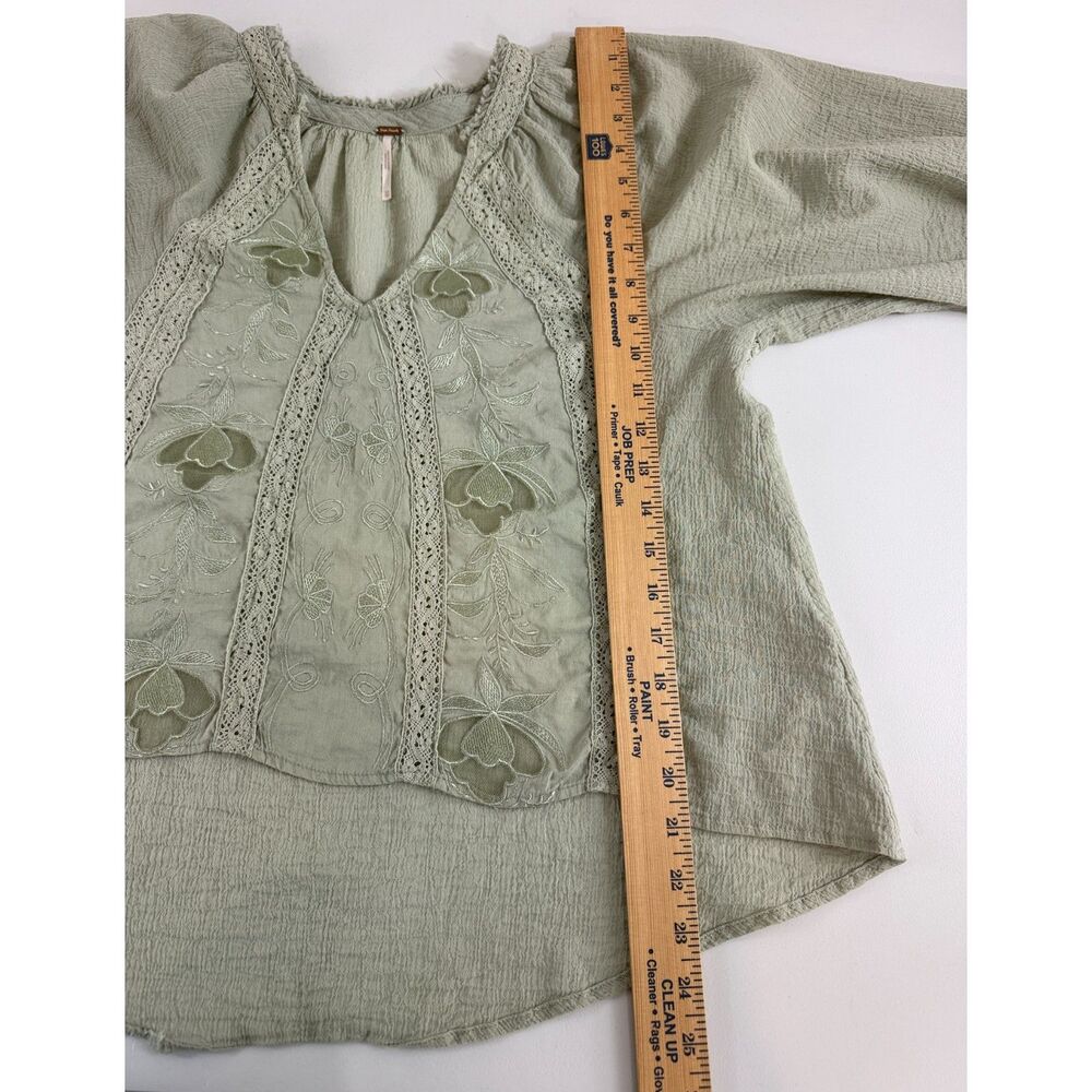 Free People Women's Sivan Embroidered Blouse Moss Green Long Sleeve Size XS - Picture 10 of 12
